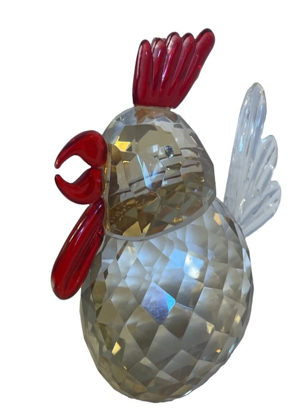 Oleg Cassini Crystal Rooster Figurine Art Glass Chicken Paperweight 4x5 Vintage